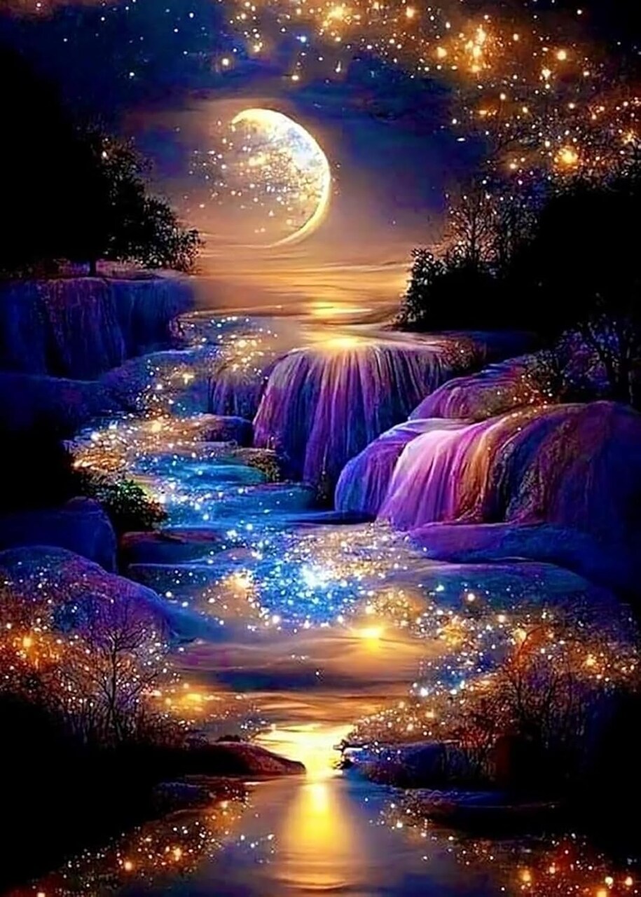 5D Diamond Painting Kits for Adults, Moon Waterfall Diamond Art Kits for Beginners, DIY Full Round Drill Moonlight Landscape Paint with Diamond Dots, Home Wall Decor 12 x 16 Inch